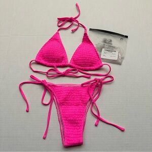 Bikini Set Two Piece MEDIUM Swimsuit Sexy  Halter Neck String Triangle HOT PINK